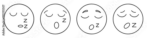 Four cartoon faces expressing sleepiness, featuring 'Z's and 'O's