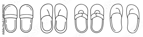 Various styles of cozy slippers line art design illustration image