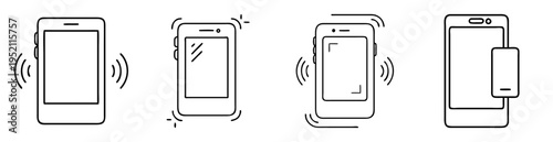Four cell phone outlines representing different states and features of smartphones