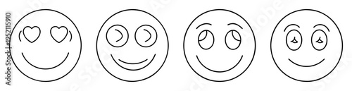 Four happy smiling faces showing love wink sleepy and shy emotions