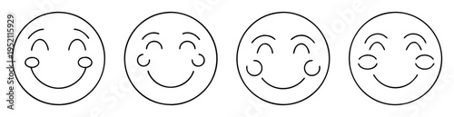 Four variations of a smiling face emoji outlined in black on white
