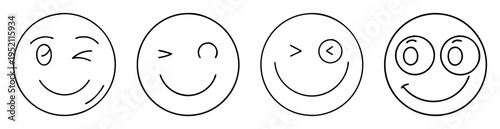Cartoon smiley faces with various expressions on a white isolated background