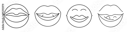 black and white drawing representing different lip expression or emotion
