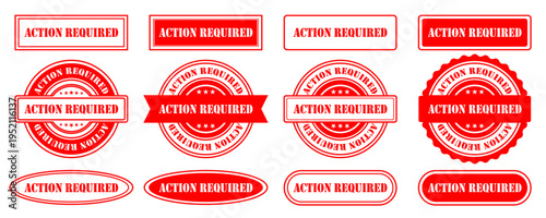 ACTION REQUIRED STAMP TEXT ILLUSTRATION SET