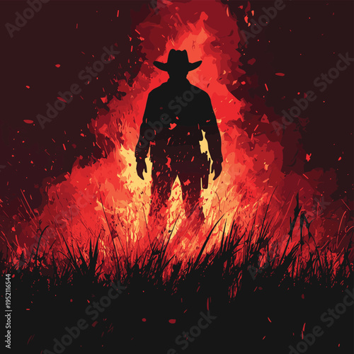 Silhouette survivor flames fire dramatic lone person hat night danger create powerful scene of lone survivor standing against intense flames evoking resilience determination