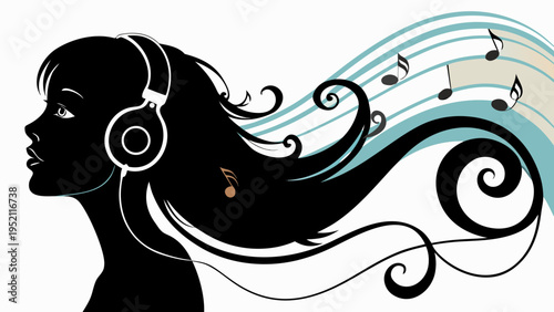 Music is life concept featuring headphones and pulse wave in continuous line style