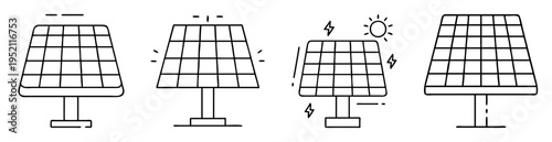 Line art illustration depicting solar panels generating sustainable and renewable energy