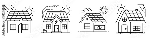 Collection of houses with solar panels on the roof, clean energy concepts