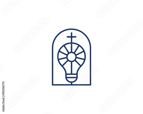 Light bulb cross radiating lines archway spiritual vector logo