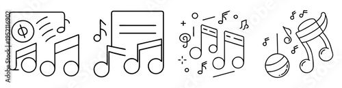 Collection of musical notes and symbols creating a harmonious and whimsical design