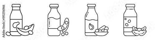 Collection of different plant based milk bottles in outline style vector