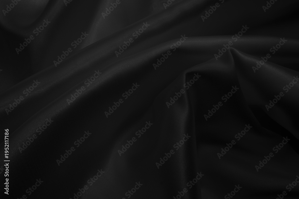 Fototapeta premium Black silk fabric texture. Abstract cloth background