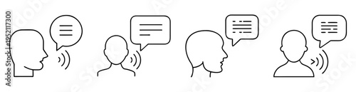 Illustration depicting communication concepts with speech bubbles and human head profiles