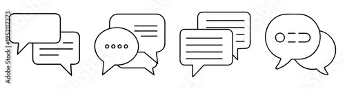 Four pairs of speech bubbles with various content in a minimalist style