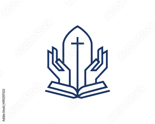 Book hands cross church spiritual faith vector logo