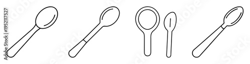 Outlined illustration of various stylized spoons on a white background pattern