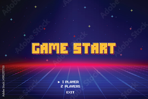 GAME START. pixel art 8-bit. retro game in vector illustrations. arcade gaming.