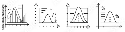 Collection of basic line graphs illustrating different statistical data distributions