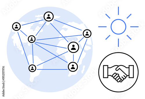 Global networking concept. interconnected people on a world map, emphasizing partnerships and global collaboration. Networking for communication, teamwork, business, technology, and innovation