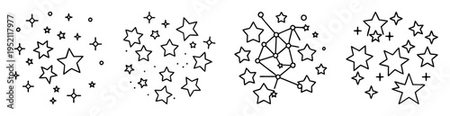 Four stylized star constellations in black outline against a white background