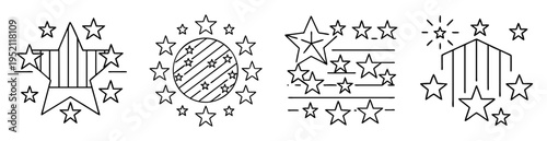 Collection of patriotic star illustrations representing American symbols and holidays