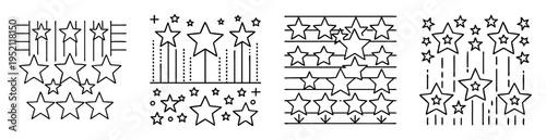 Line drawing featuring variations of starburst patterns, stars of different sizes