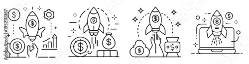 Financial Startup and Business Growth Vectors for Corporate Success, Rocket Launch