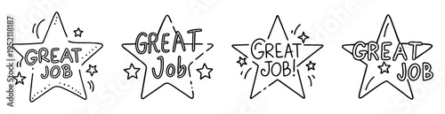 Four handdrawn congratulatory stars with encouraging messages on a white background
