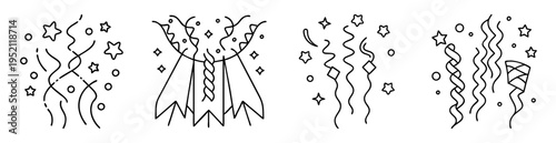 festive celebration with confetti, streamers, stars and geometric shapes illustration