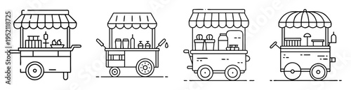 Different stylized food carts and stalls with various types of awnings
