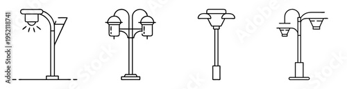 Illustration of vintage style lamp posts with different designs and shapes