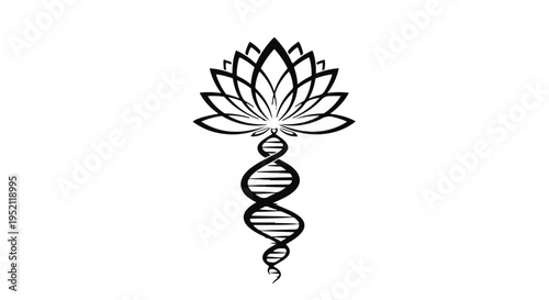 Elegant lotus flower blossoming from a DNA helix, symbolizing life and growth