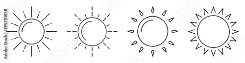 Illustration showcasing different sun design styles with varying ray shapes and patterns