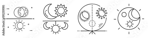Abstract minimalist solar and lunar celestial symbols depicting the sun and moon