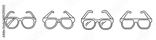 Four different types of glasses frames in simple black and white outline