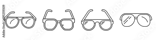 Illustration of four different eyeglass frame styles in black outline on white background