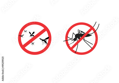 No Mosquito Sign Set Pest Control Prohibition Insect Vector Isolated on White Background