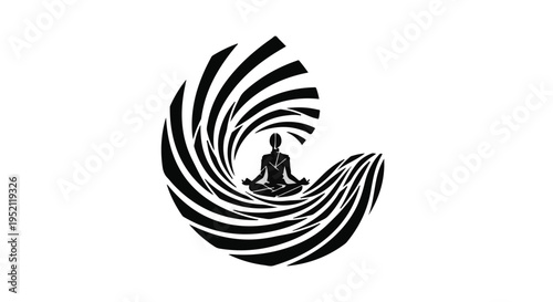 Silhouette of person meditating in a swirling vortex of abstract lines, symbolizing inner peace and focus.