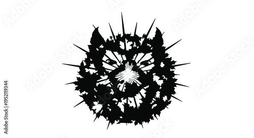 Fierce wolf face emerging from thorny abstract design with radiating spikes