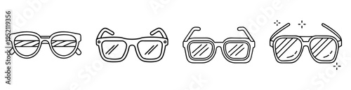 Line art illustration showcasing an assortment of different styles of glasses