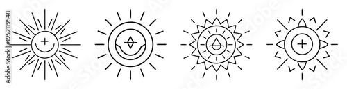Simple black and white sun illustrations with different line styles
