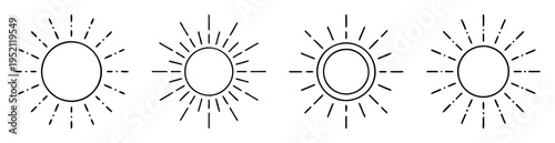 Four monochrome suns with rays as a simple graphic design element