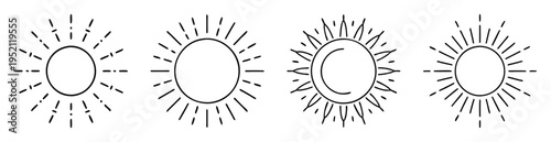 Diverse sun and moon astrological symbols celestial bodies black and white illustration