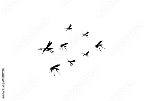 Mosquito Silhouette Collection. Flying Insect Icons Isolated on a White Background