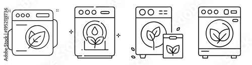 Simple line art illustration of ecofriendly appliances and household items
