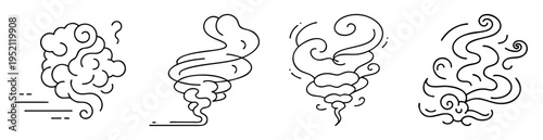 Black and White Illustration of Four Different Smoke Cloud Designs