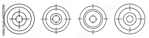 Four similar targets in a row with increasing center ring diameter, vector image