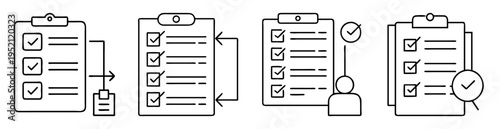 Checklist clipboard illustrations depicting task management and workflow processes