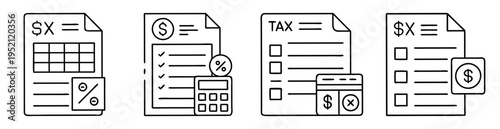 Conceptual illustration depicting various aspects of accounting, taxes, and financial calculation