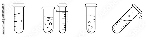 Collection of laboratory test tubes with liquid solutions in a simple style